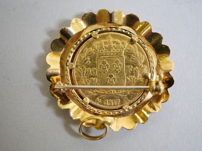 Gold brooch pendant coin 20 frs Louis XVIII...