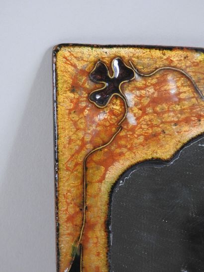 Petit miroir rectangulaire en cuivre émaillé...