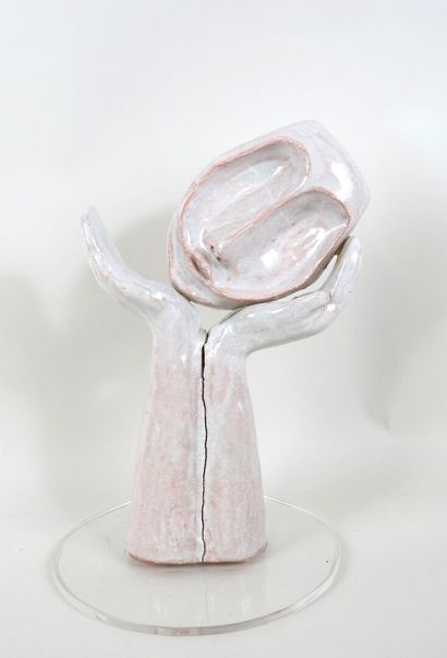 École XXe.
Visage dans les mains. 
Sculpture...