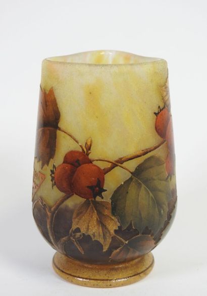 DAUM NANCY.
Vase sur petit pied et col triangulaire...