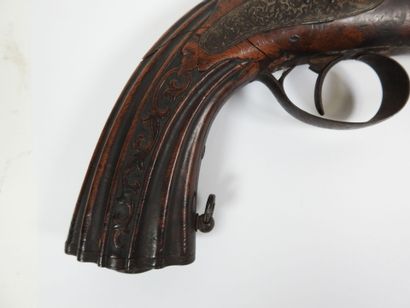 Pistolet à percussion, double canons superposés,...