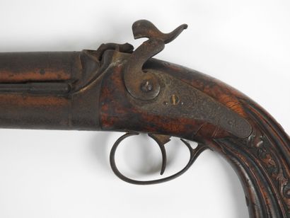 Pistolet à percussion, double canons superposés,...