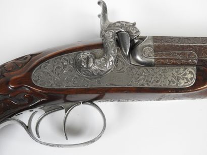 Grand pistolet à percussion, double canons...