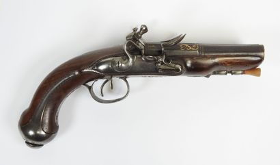 Pistolet à silex à double canon en table,...