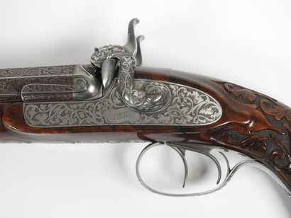 Grand pistolet à percussion, double canons...