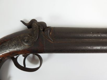 Pistolet à percussion, double canons superposés,...