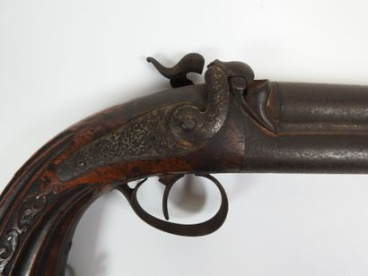 Pistolet à percussion, double canons superposés,...