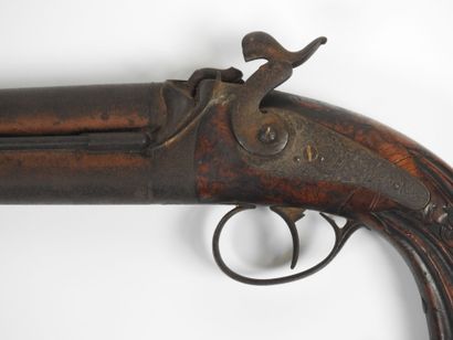 Pistolet à percussion, double canons superposés,...