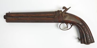 Pistolet à percussion, double canons superposés,...