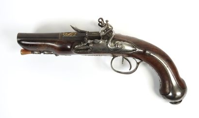Pistolet à silex à double canon en table,...