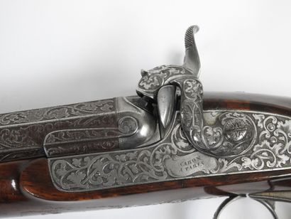 Grand pistolet à percussion, double canons...