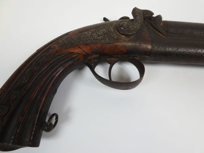 Pistolet à percussion, double canons superposés,...