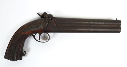 Pistolet à percussion, double canons superposés,...