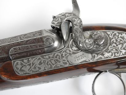 Grand pistolet à percussion, double canons...