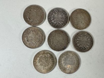 Ensemble de 8 pièces de 5 francs Hercule...