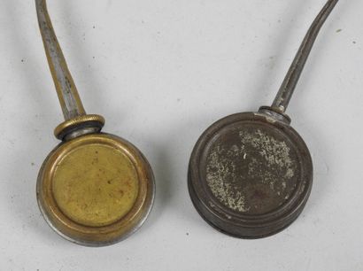 Set of 2 antique tin and brass mini oil ...