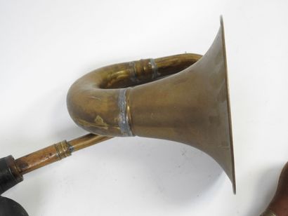 Two metal and copper car horns.
Early 20th...