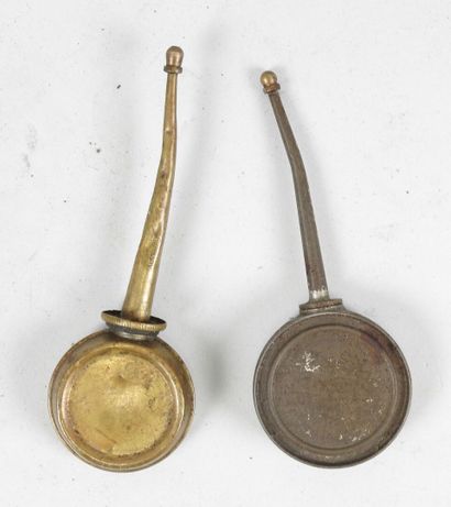 Set of 2 antique tin and brass mini oil ...