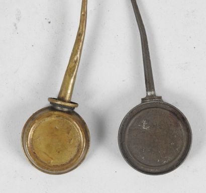 Set of 2 antique tin and brass mini oil ...