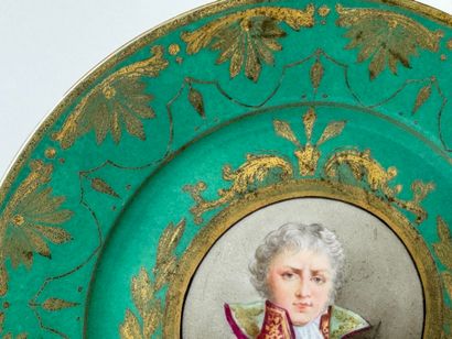 Porcelain dinner plate with green background...