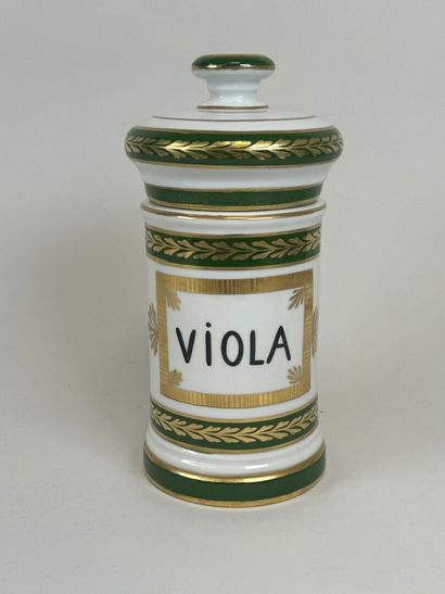 Porcelain medicine jar on a white background,...