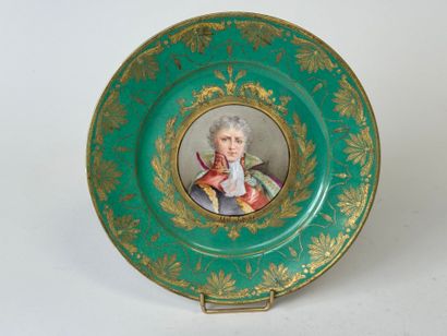 Porcelain dinner plate with green background...