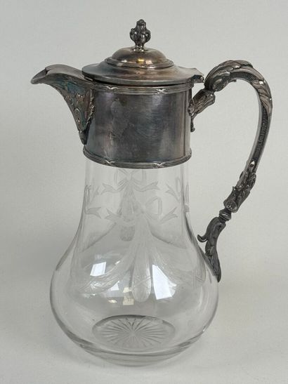 Crystal orangeade pitcher with engraved decoration...