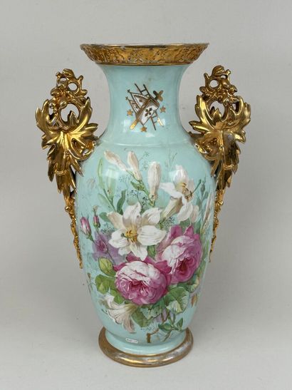Large polychrome porcelain church vase decorated...