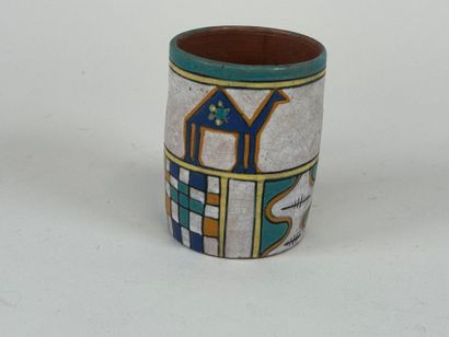 Terracotta pot with enameled decoration of...