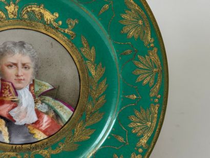 Porcelain dinner plate with green background...