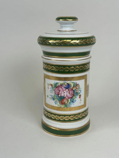 Porcelain medicine jar on a white background,...