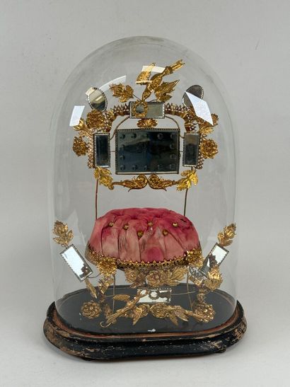 Domed glass groom's globe with blackened...