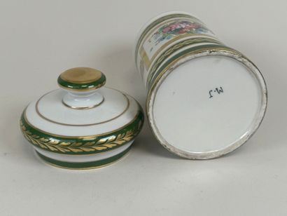 Porcelain medicine jar on a white background,...
