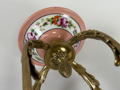 Brass four-light chandelier with polychrome...