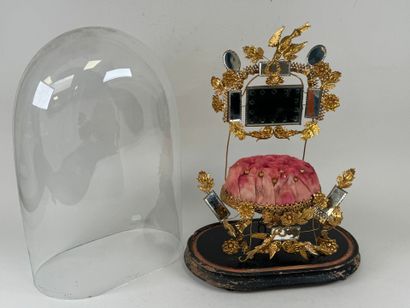 Domed glass groom's globe with blackened...