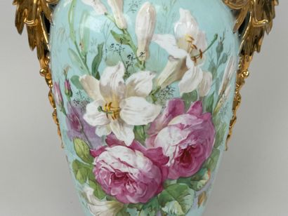 Large polychrome porcelain church vase decorated...