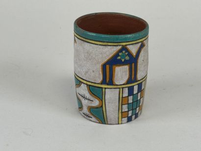 Terracotta pot with enameled decoration of...