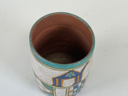 Terracotta pot with enameled decoration of...