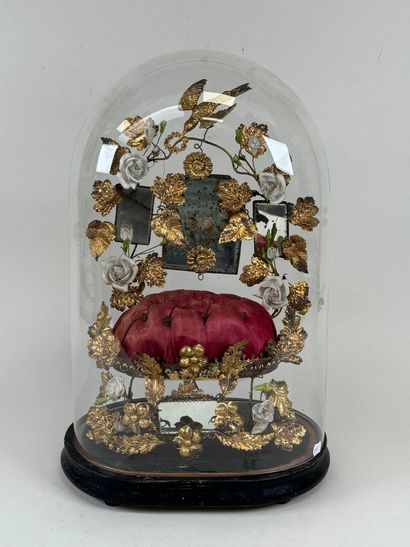 Domed glass groom's globe with blackened...