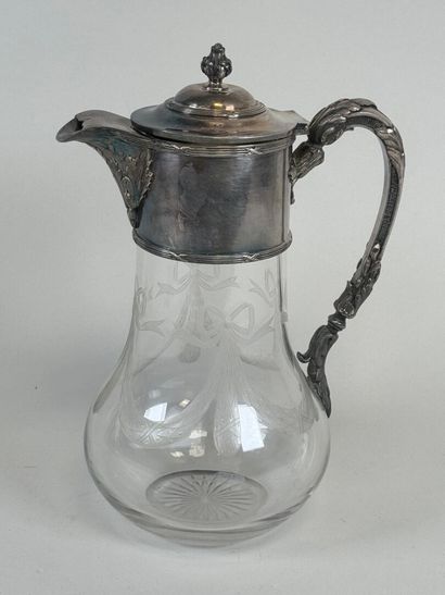 Crystal orangeade pitcher with engraved decoration...