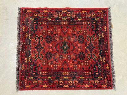 Hand-knotted wool rug with stylized motifs...