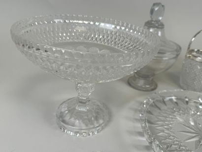 Lot en verre et cristal comprenant : 
- drageoir,...