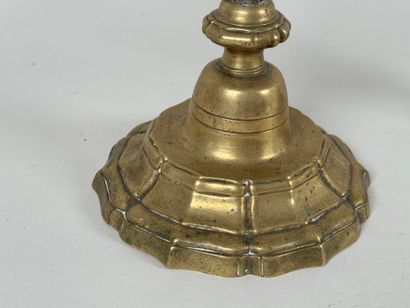 Pair of bronze torches with two arms, the...