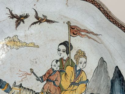 Polychrome earthenware dish with Chinese...