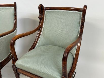 Bergère and armchair in stained beech with...
