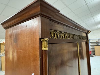 Mahogany veneered cabinet opening with two...