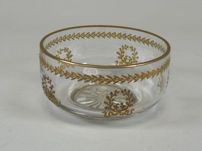 Circular crystal bowl enhanced with gold...