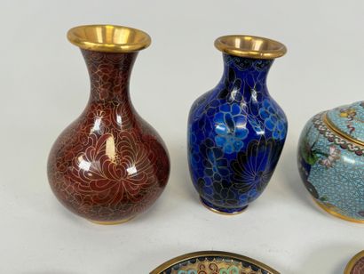 A cloisonné enameled brass lot comprising...