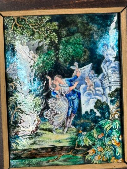 G. VERJAUD , Limoges.
Scène galante.
Émail...