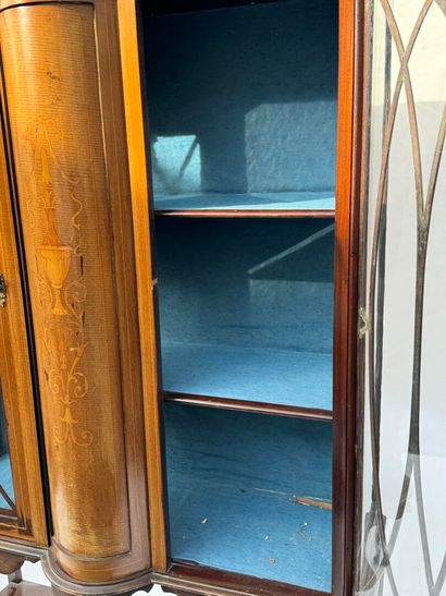 Vitrine galbée en placage de bois exotique,...